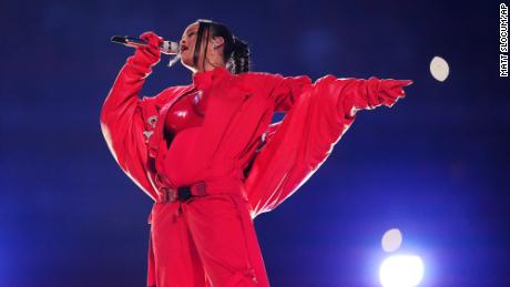 Rihanna performs during the halftime show at the NFL Super Bowl 57 football game between the Kansas City Chiefs and the Philadelphia Eagles, Sunday, Feb. 12, 2023, in Glendale, Ariz. (AP Photo/Matt Slocum)