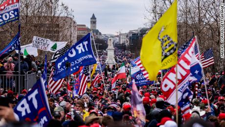 Pro-Trump supporters gather outside the US Capitol following a rally with President Donald Trump on January 6, 2021 in Washington, DC. 