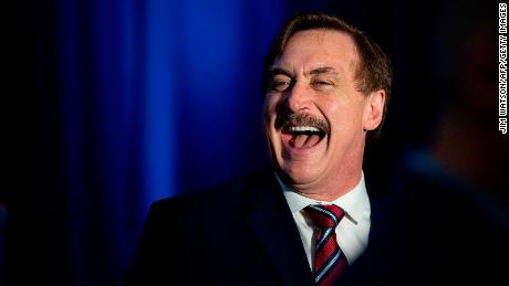 My Pillow CEO Michael Lindell laughs during a Ò&quot;Keep Iowa Great&quot; press conference in Des Moines, IA, on February 3, 2020. (Photo by JIM WATSON / AFP) (Photo by JIM WATSON/AFP via Getty Images)