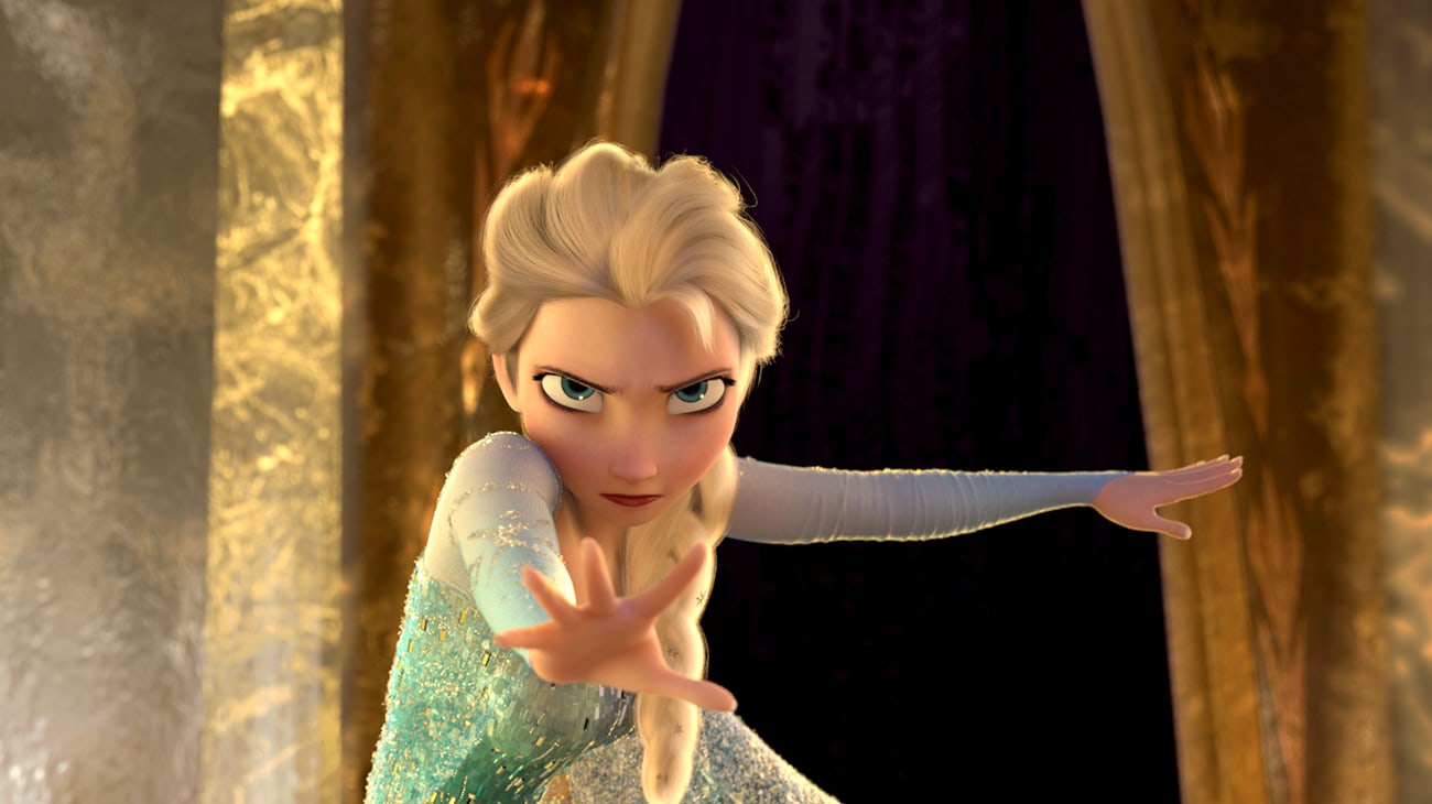 Elsa (voiced by Indina Menzel) about to use her powers in the movie Frozen