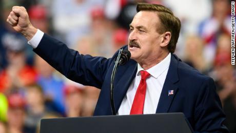 MINNEAPOLIS, MN - OCTOBER 10: Mike Lindell, CEO of My Pillow, speaks during a campaign rally held by U.S. President Donald Trump at the Target Center on October 10, 2019 in Minneapolis, Minnesota. Lindell is an outspoken supporter of the Trump presidency and his campaign for reelection. (Photo by Stephen Maturen/Getty Images)