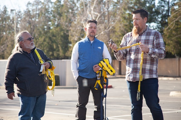 Brad Lein, right, training program manager of the U.S. Army Corps of Engineers Fall Protection High Hazard Working Group, leads the second iteration of the USACE Fall Protection Competent Person 24-Hour Course, Feb. 8. 
Fifteen USACE Sacramento District employees completed the training Feb. 7-9, at the district’s Folsom Resident Office, just east of Sacramento.