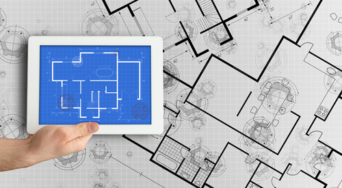 Digital tablet displaying blueprint