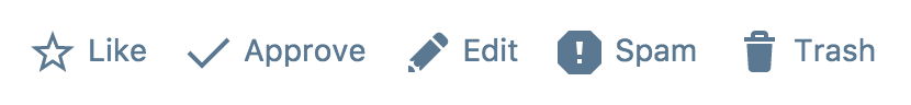 Controls for comment actions: Like, Approve, Edit, Spam, Trash.
