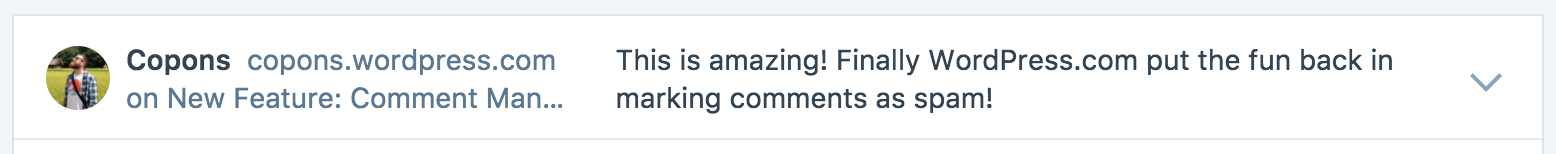 Screen capture of an approved comment preview.