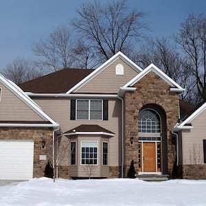 A suburban home in winter