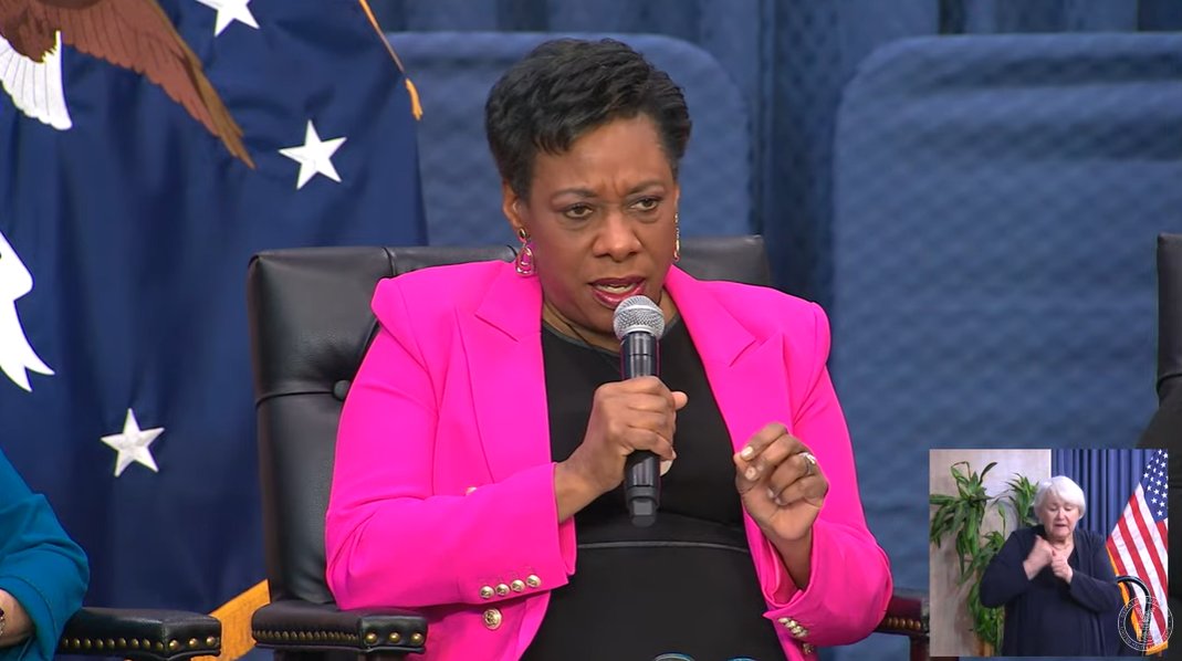 NEA President Becky Pringle speaks as part of a panel discussion