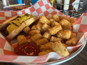 Chili dog and tater tots