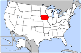 Zemljevid Združenih držav z označeno državo Iowa