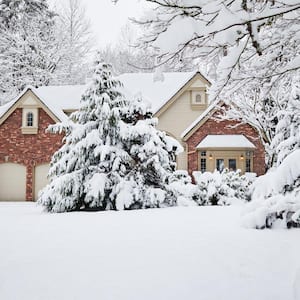A beautiful house and its garden all covered in snow