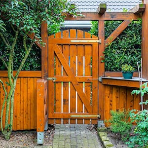 Backyard with wooden fence and gate