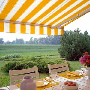 A yellow patio awning