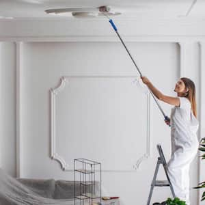 A young woman diy painting a popcorn ceiling