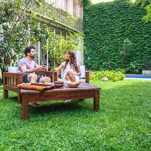 Couple having breakfast in the yard