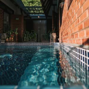 A swimming pool from a low angle view