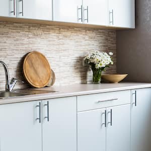 interior kitchen with white cabinets 
