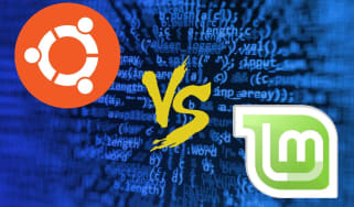Graphic showcasing a showdown between Ubuntu and Mint