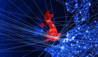 The UK in red and the EU in blue as seen in a digitised map
