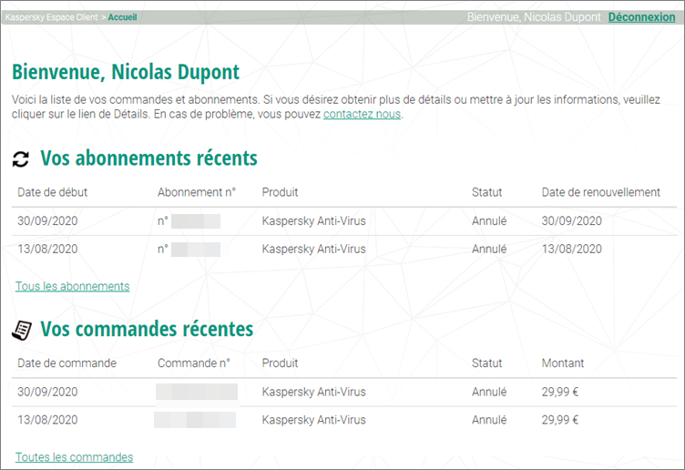 Consulter l'état de la commande sur l'espace client de Nexway