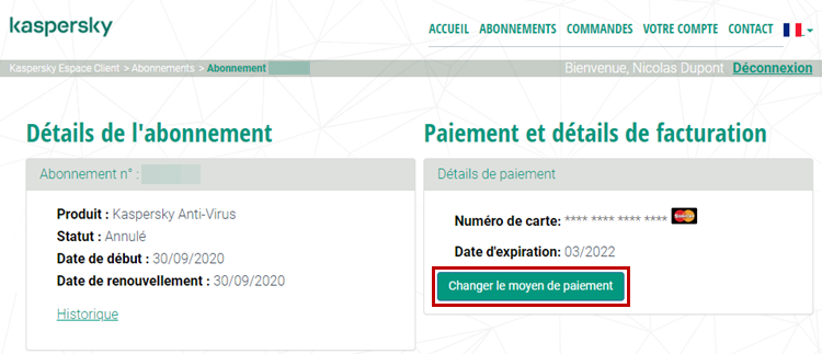 Changer le mode de paiement