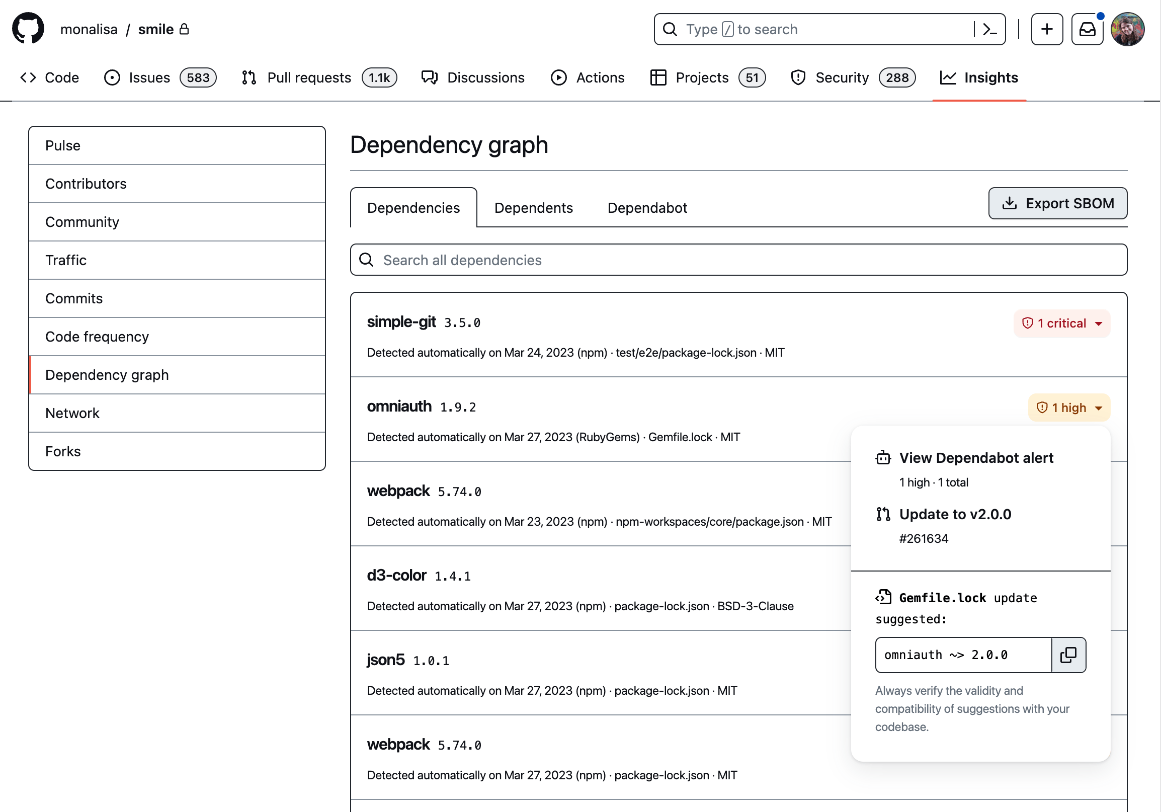 Screenshot of dependency graph UX, using the high contrast theme