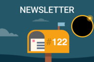 Illustration of a letterbox with the number 122 on it, a total solar eclipse in the sky and the wording Newsletter on the top.