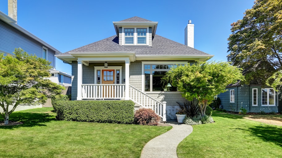 American craftsman house with well-maintained lawn