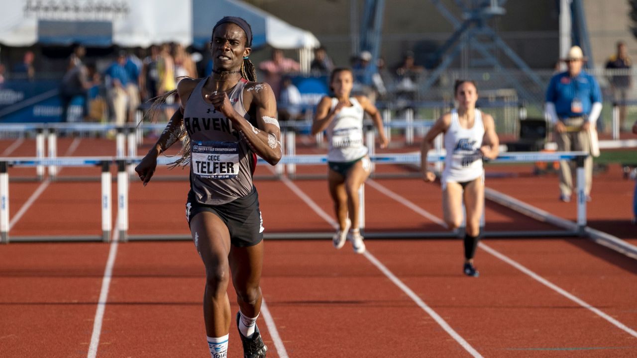 KINGSVILLE, TX - MAY 25:  CeCe Telfer of Franklin Pierce wins the 400 meter hurdles during the Division II Men's and Women's Outdoor Track & Field Championships held at Javelina Stadium on May 25, 2019 in Kingsville, Texas. (Photo by Rudy Gonzalez/NCAA Photos via Getty Images)