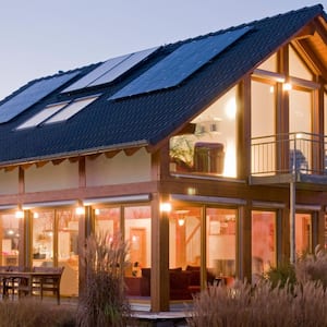 A house with metal roof and solar panels