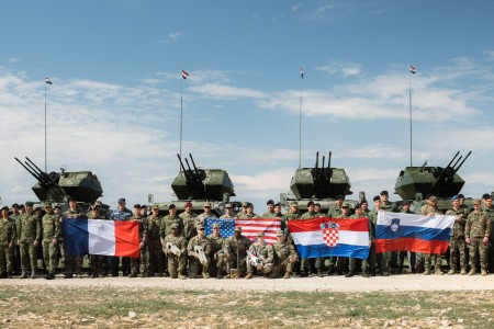 U.S. Army paratroopers assigned to the 173rd Airborne Brigade stand alongside soldiers with the Croatian Army, Polish Army, French Army, and Slovenian Army as part of Exercise Shield 23, April 21, 2023, in Pula, Croatia.

Exercise Shield is an annual Croatian air defense exercise that aims at strengthening the execution of air defense tactics against low and medium altitude moving aerial threats. During the exercise, units from the United States, Croatia, Poland, and Slovenia collectively train on air defense and electronic warfare tactics, techniques and procedures, including air-space control, synchronization, surveillance, threat detection and live fire engagements against flying objects. The exercise strengthens air defense interoperability between NATO allies by combining multiple air defense platforms in the same area of operations.

The 173rd Airborne Brigade is the U.S. Army&#39;s Contingency Response Force in Europe, providing rapidly deployable forces to the United States European, African, and Central Command areas of responsibility. Forward deployed across Italy and Germany, the brigade routinely trains alongside NATO allies and partners to build partnerships and strengthen the alliance.

U.S. Army photograph by Sgt. Mariah Y. Gonzalez