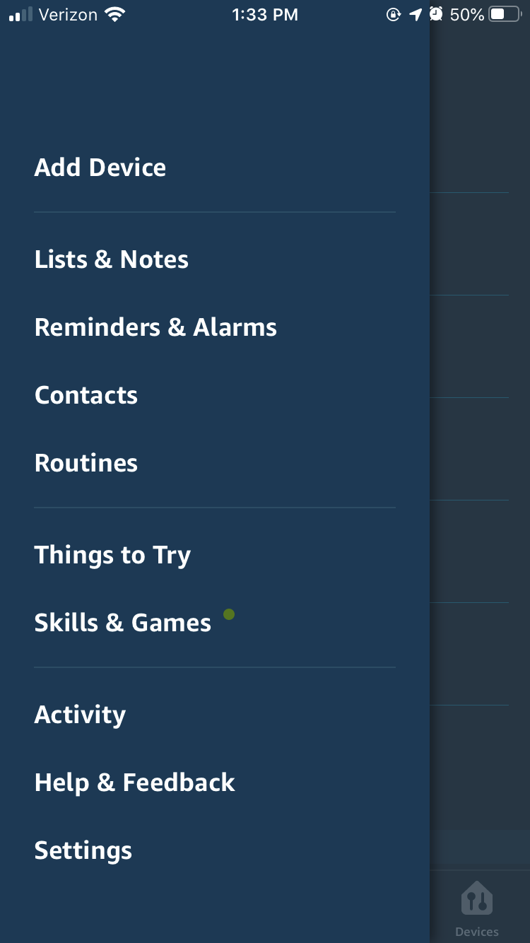 Finding Settings in Alexa app