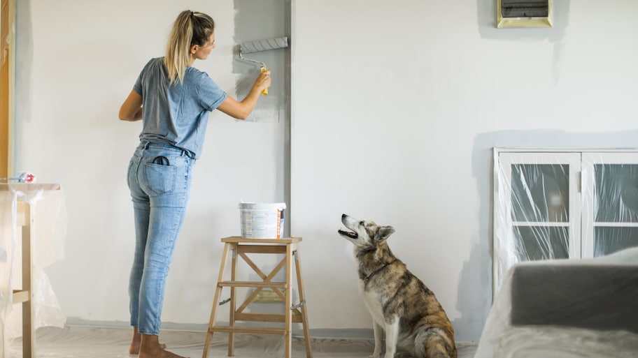 Woman painting a wall