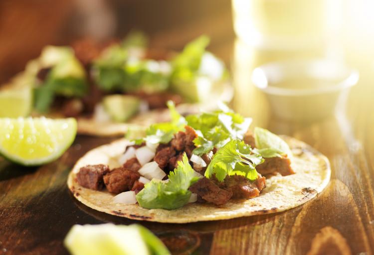 Mexican tacos with beef and corn tortilla.