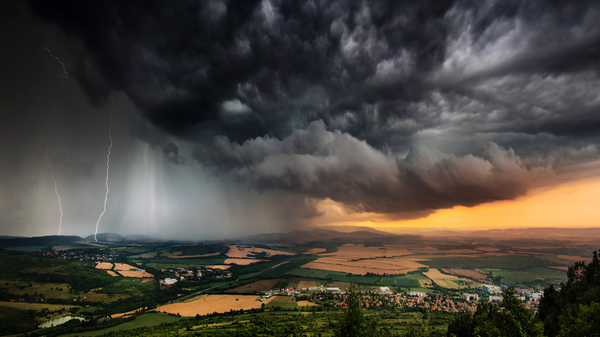 Big thunderstorm over green plains