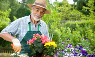 happy gardener with flowers