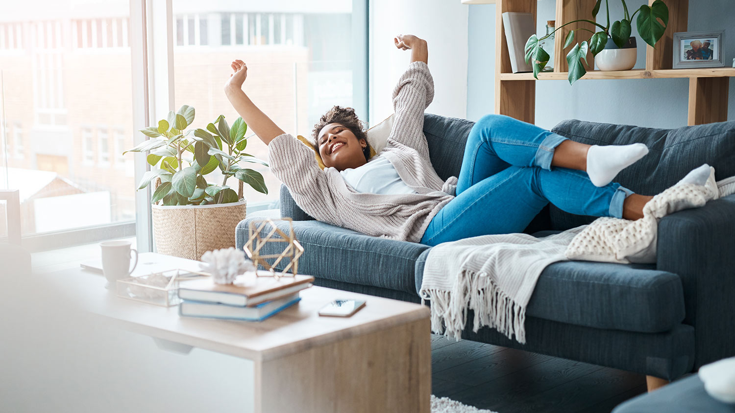 Woman relaxed in living room