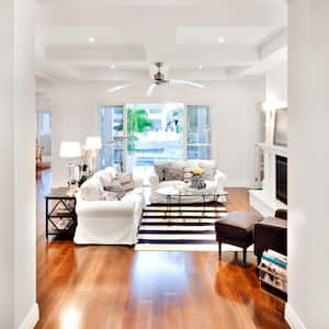 Modern living room with a fan