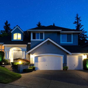 The exterior of a beautiful house at late evening