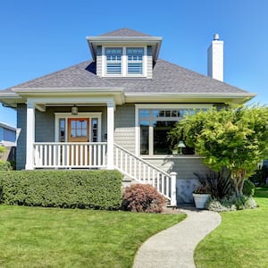 American craftsman house with well-maintained lawn