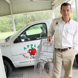 pest control tech removing armadillos