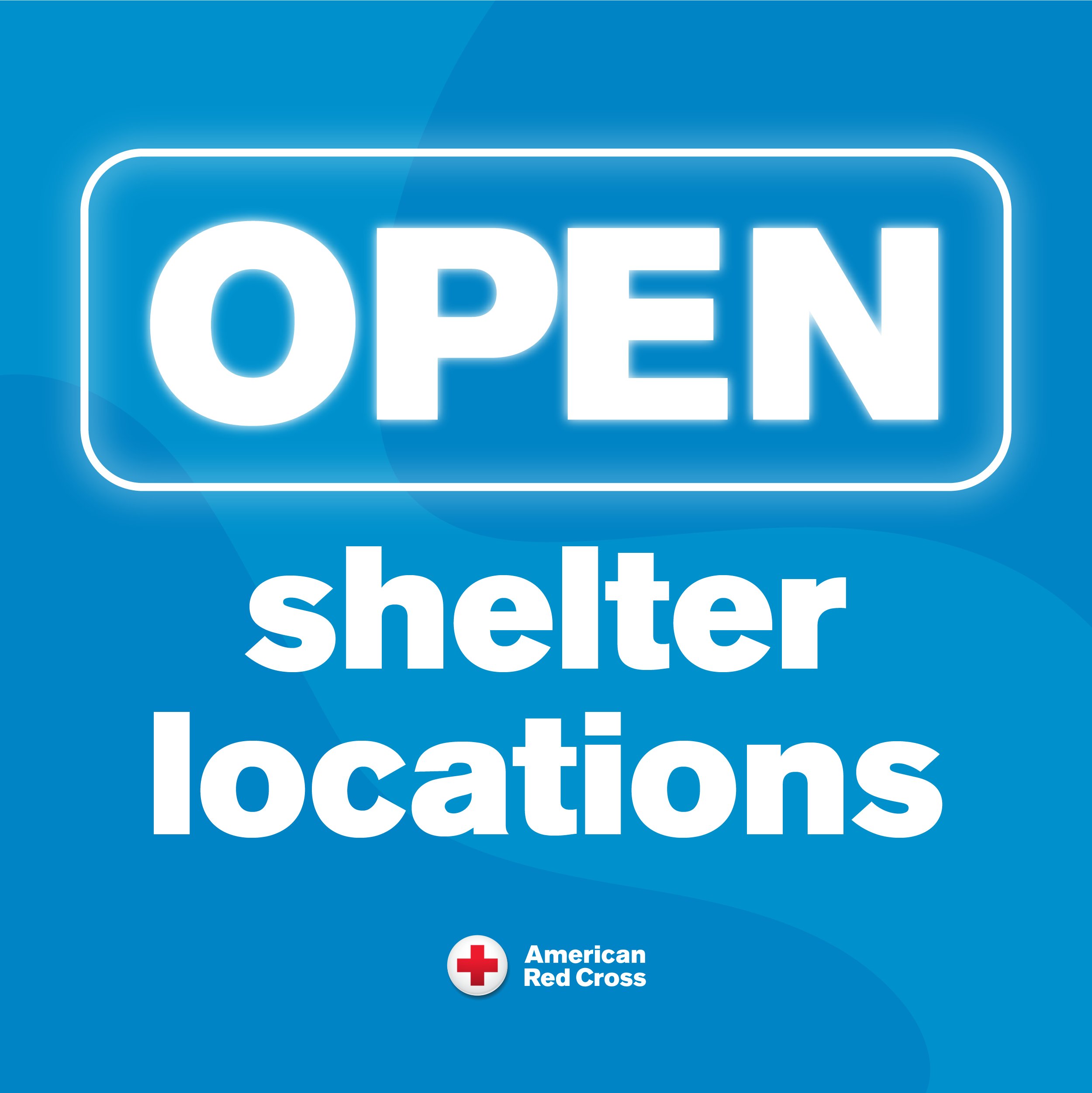 American Red Cross graphic with text reading Open shelter locations."