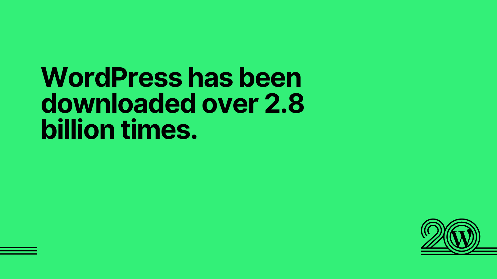Green background with black lettering that reads: WordPress has been downloaded over 2.8 billion times.