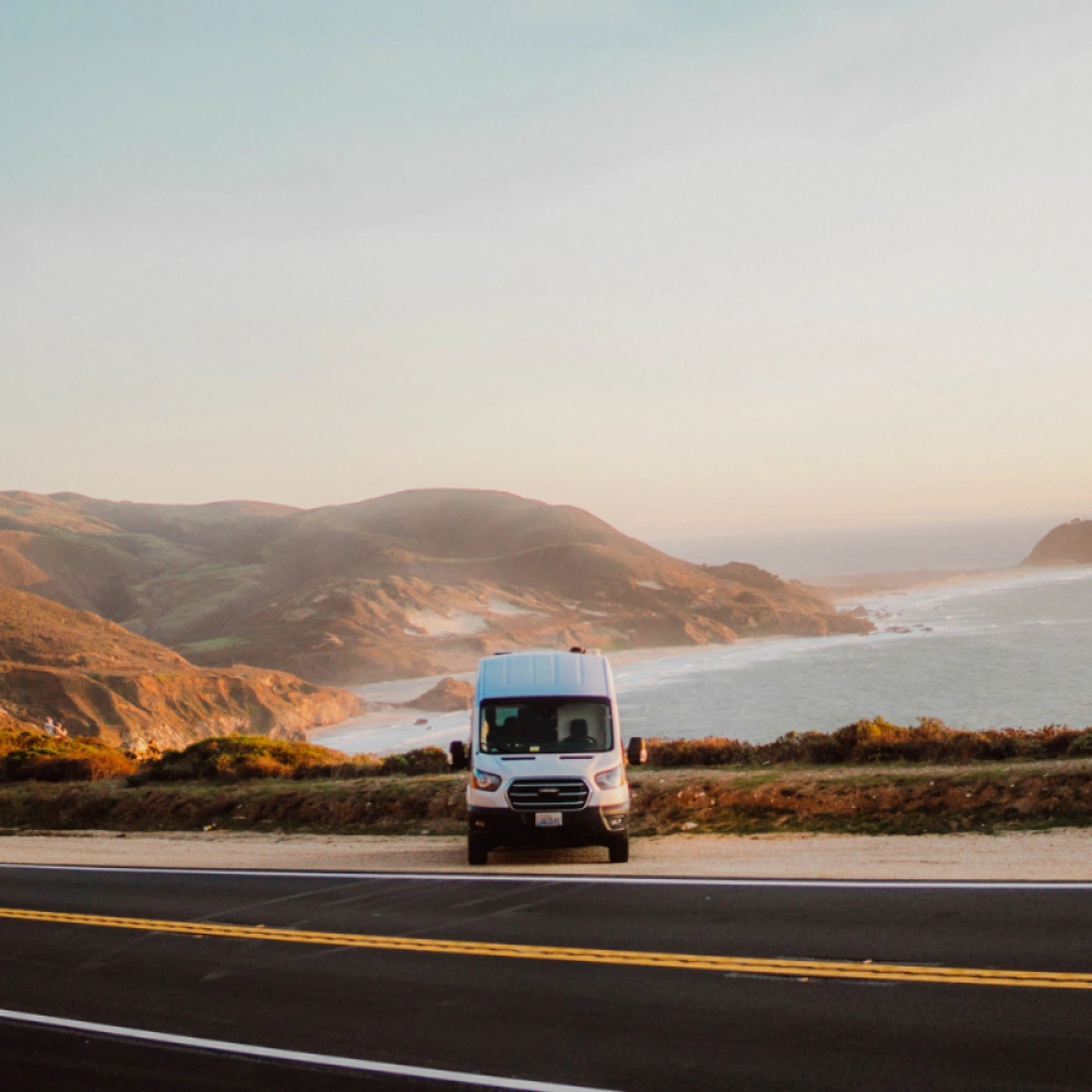 cabana camping van on coast line