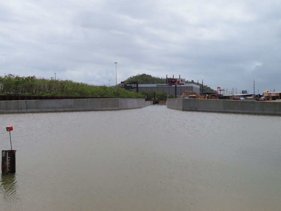 Rio Puerto Nuevo water inside newly constructed concrete channel