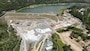 aerial image of Guajataca dam and spillway in Isabela, Puerto Rico.