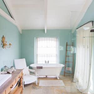 A view of a blue bathroom