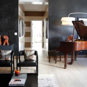brown piano in modern living room 