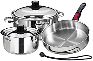 MAGMA Products, A10-362-IND 7 Piece Induction Cook-Top Gourmet Nesting Stainless Steel Cookware Set, Black