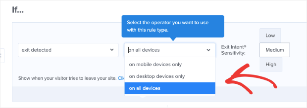 select device for exit intent