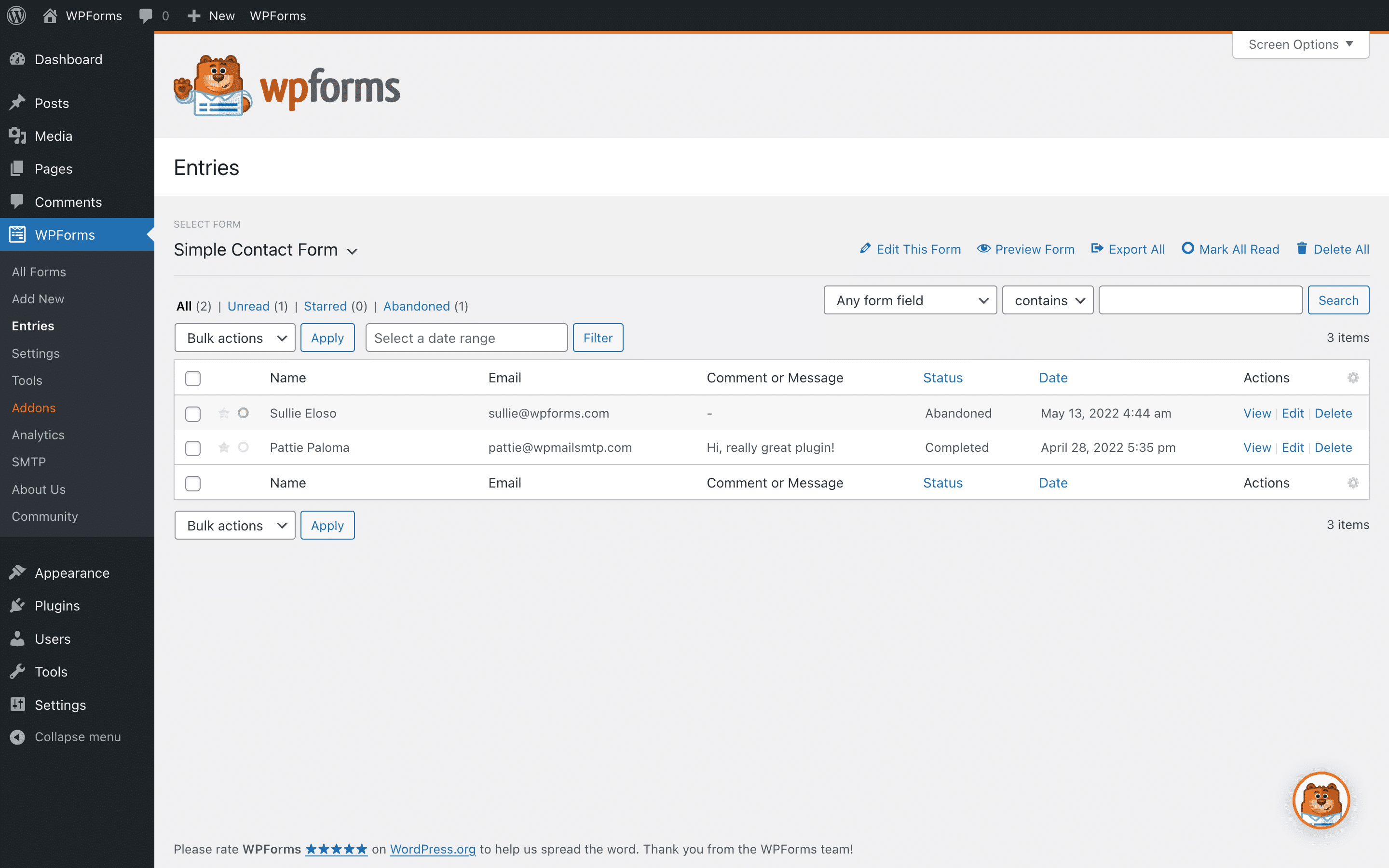 form abandonment entries